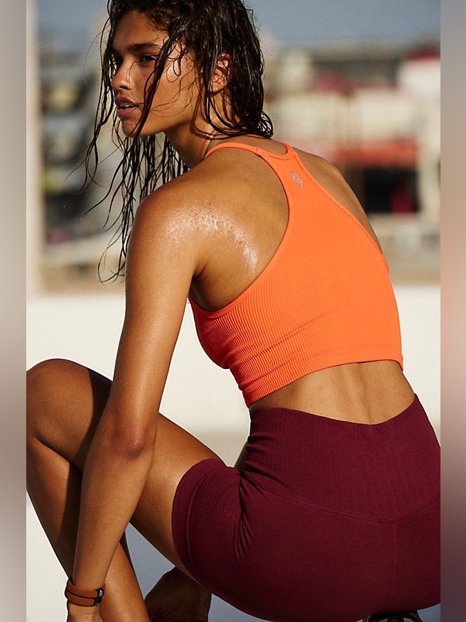 *Nwot* Free People Movement Happiness Runs Crop Tank In Blood Orange